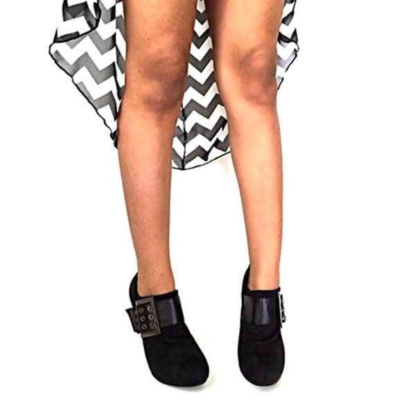 NEW DBDK Black Faux Suede Buckle Booties -Womens Size US 6, 6.5 & 9 Heels LAKE-1 - Picture 3 of 9